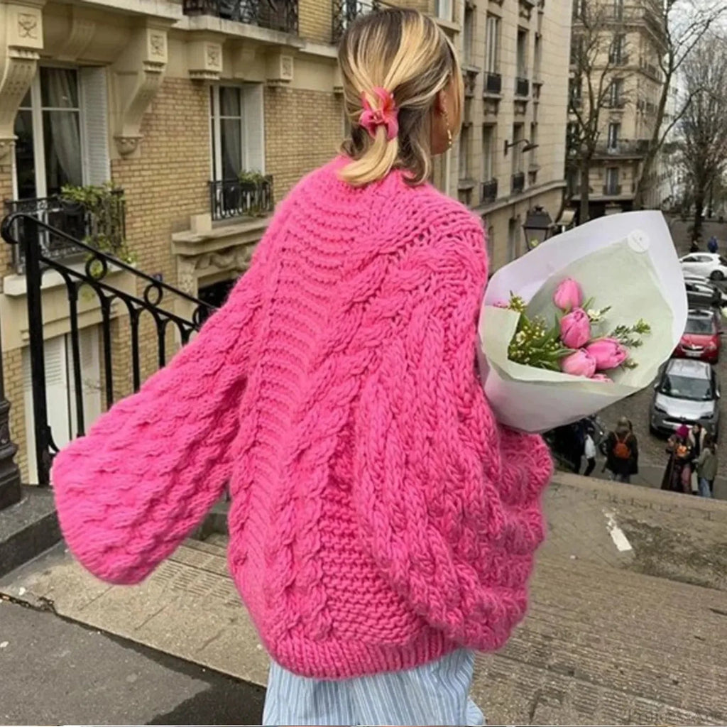 Crewneck Flared Sleeve Fuzzy Sweater