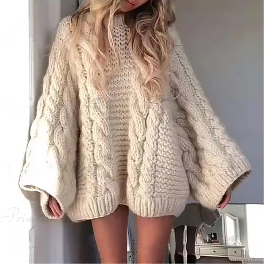 Crewneck Flared Sleeve Fuzzy Sweater