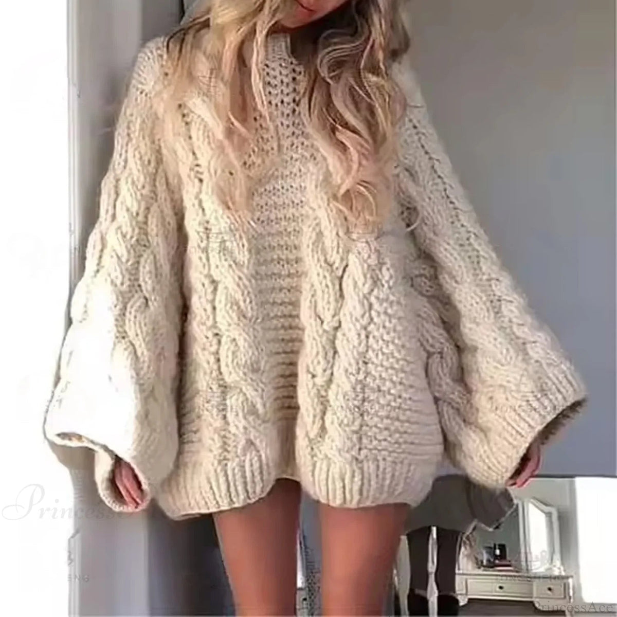 Crewneck Flared Sleeve Fuzzy Sweater