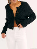 Cropped Cable Knit Button-down Cardigan