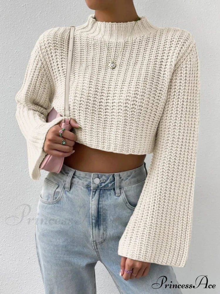 Cropped Long Neck Mock Arm Sweater