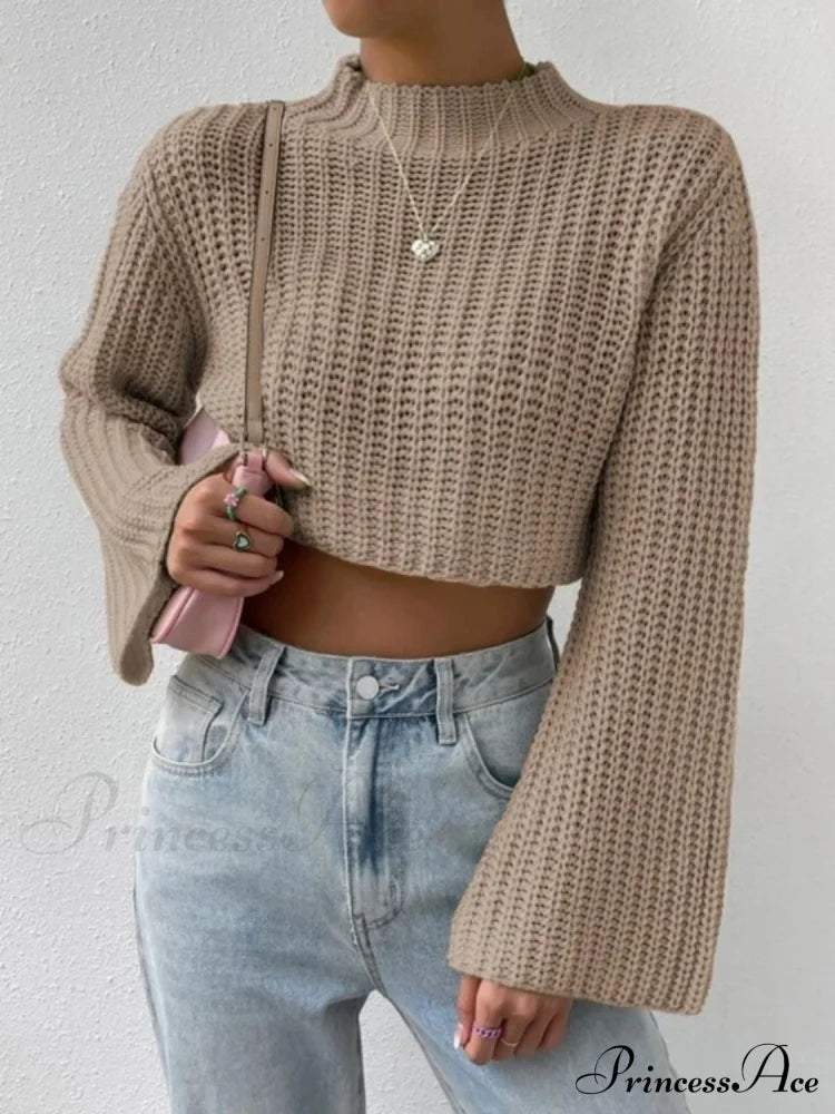 Cropped Long Neck Mock Arm Sweater