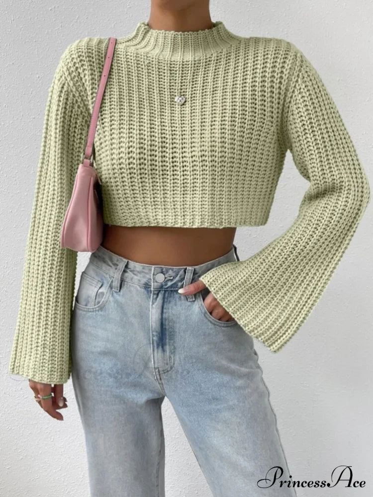 Cropped Long Neck Mock Arm Sweater