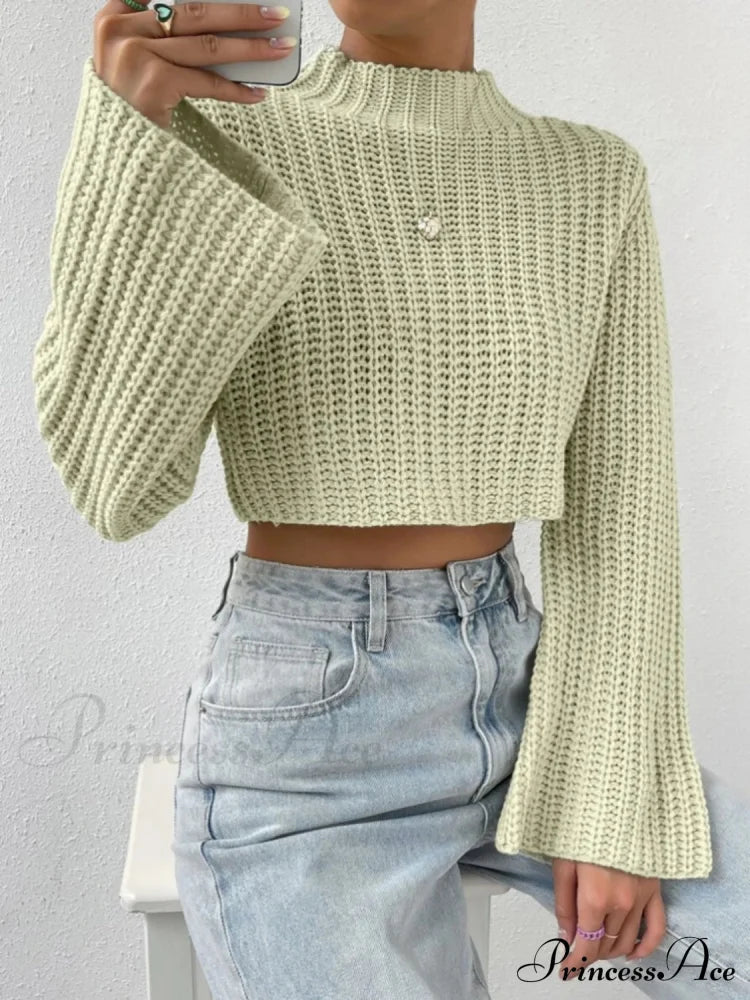 Cropped Long Neck Mock Arm Sweater