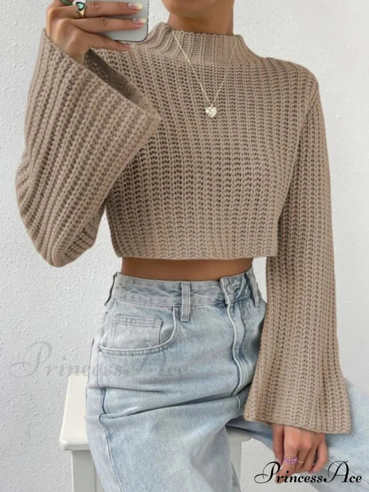 Cropped Long Neck Mock Arm Sweater