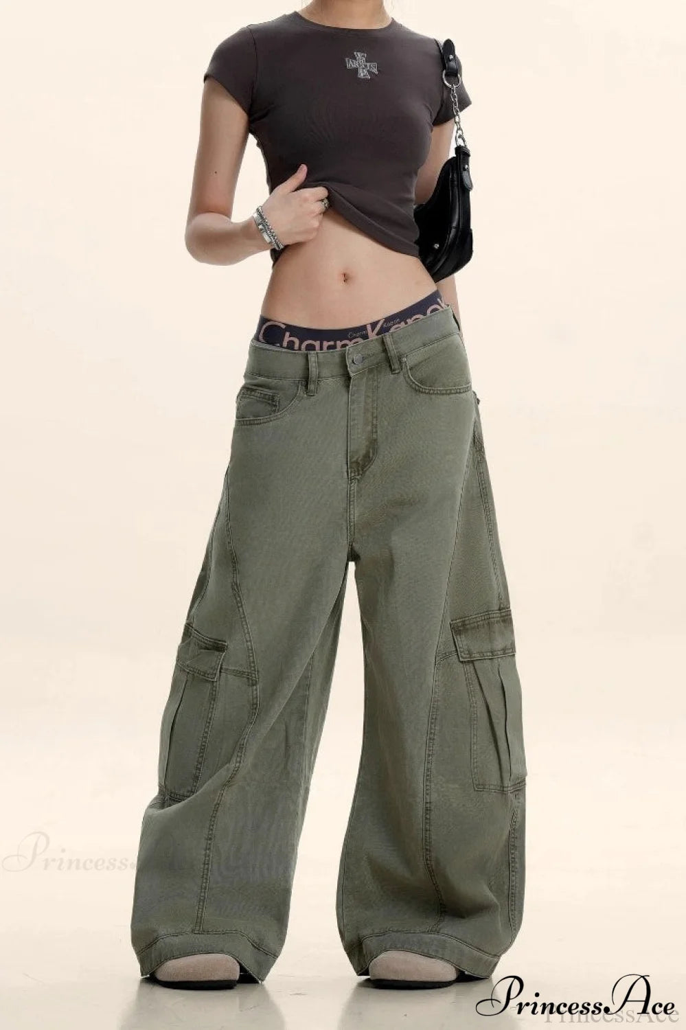 Curved Deconstructed Wide-leg Cargo Pants