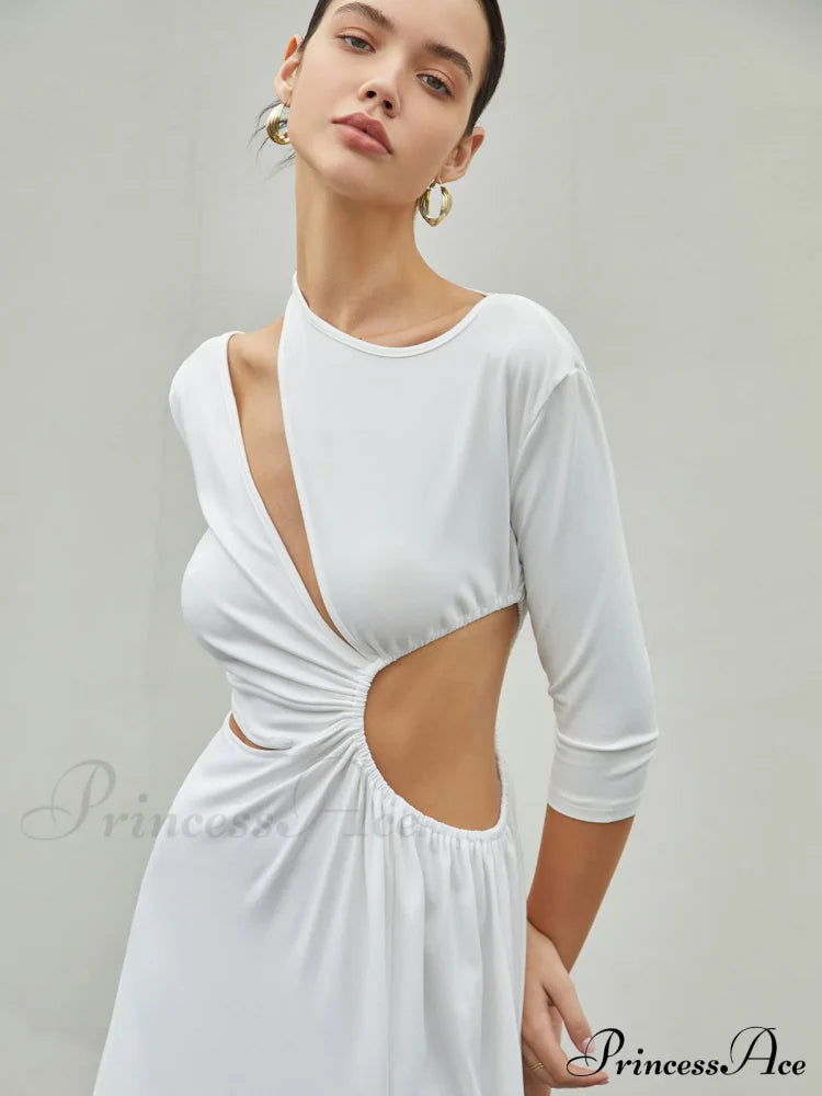 Cut Out Ruched Split Knit Maxi Dress