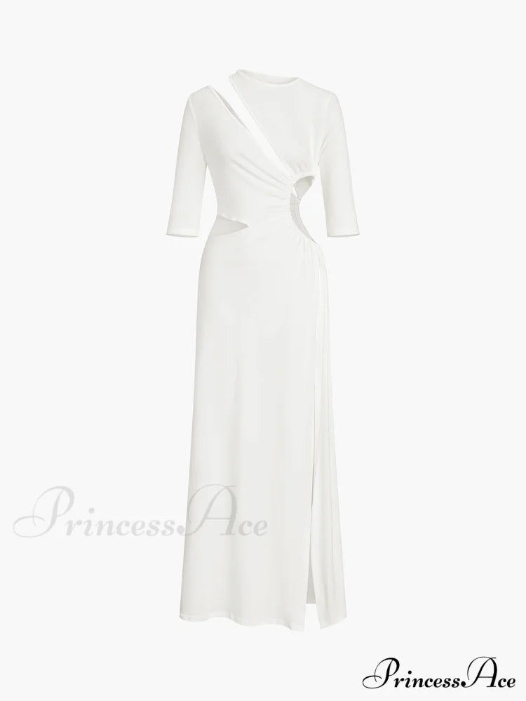 Cut Out Ruched Split Knit Maxi Dress