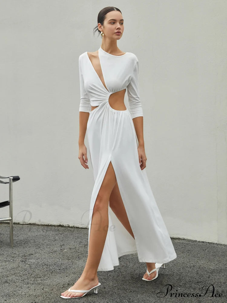 Cut Out Ruched Split Knit Maxi Dress