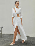 Cut Out Ruched Split Knit Maxi Dress