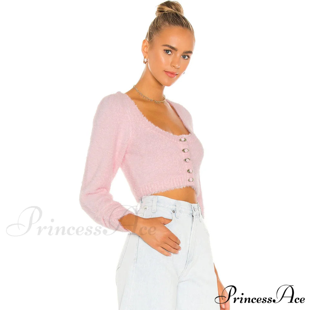 Flower Cable Knit Bishop Classic Sleeve Crop Pullover Sweater - Yellow