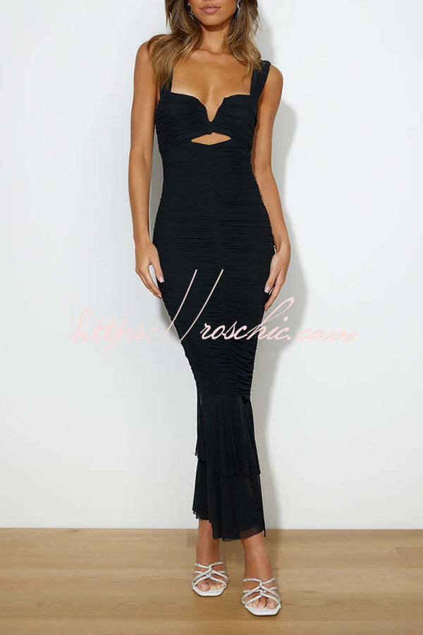 Color High Waist Pleated Mermaid Dress