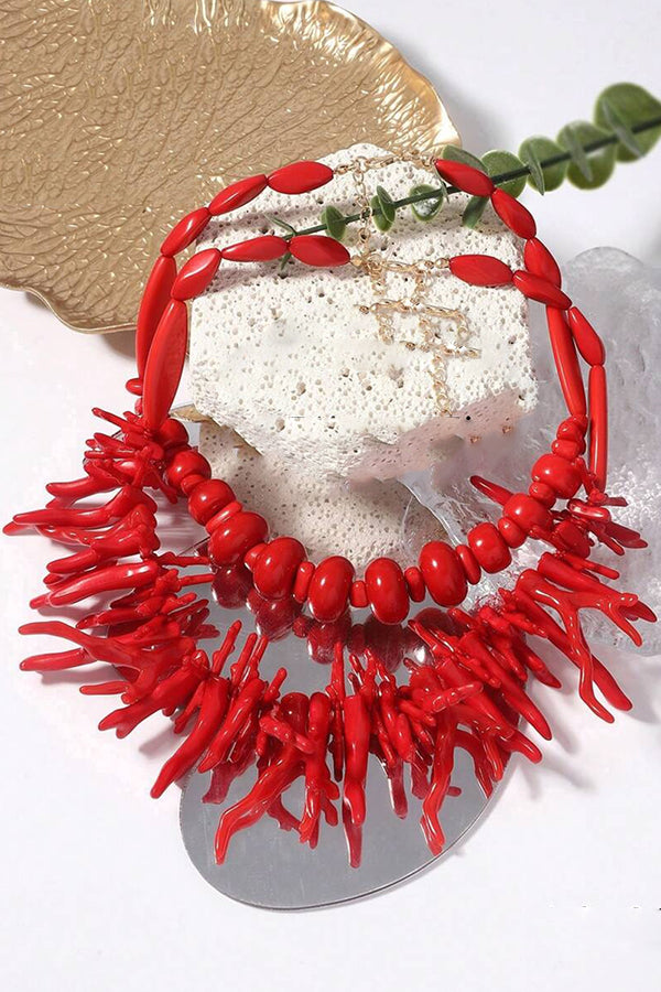 Red Coral Necklace Two-piece Set
