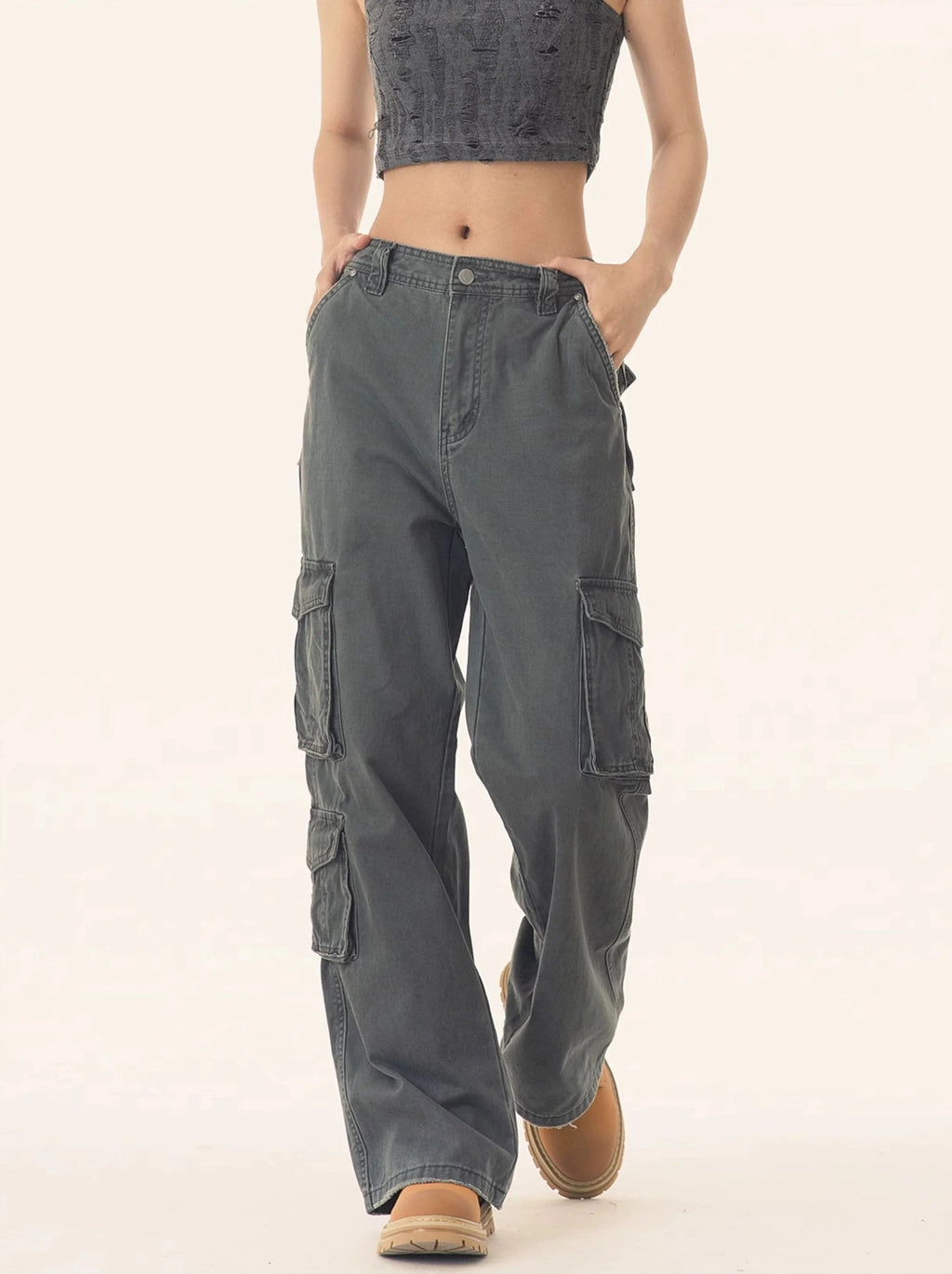 Straight Leg Cargo Pants With Multiple Side Pockets