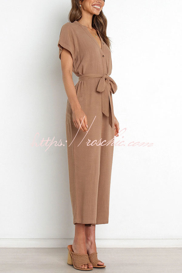 Something About Her Pocketed Button Straight Leg Jumpsuit
