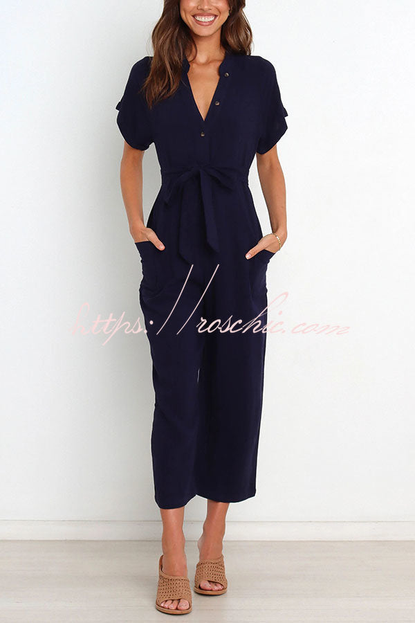 Something About Her Pocketed Button Straight Leg Jumpsuit