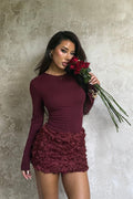 3d Panel Long Sleeve Bodycon Mini Dress