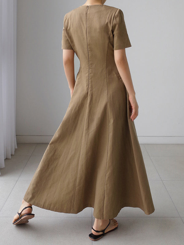 Simple Color Pleated Midi Dress