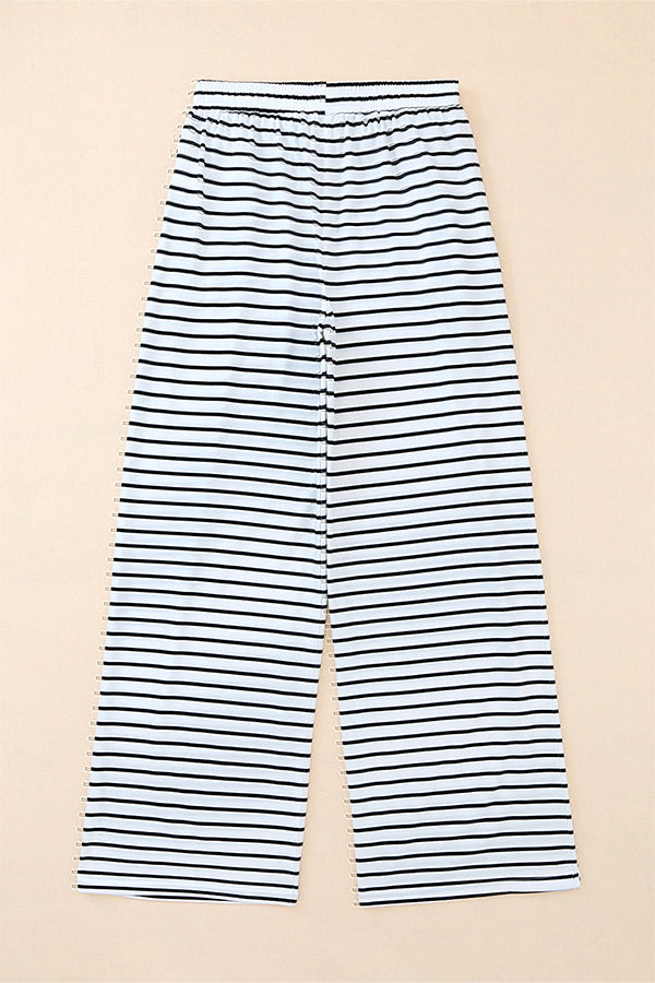 Striped Drawstring Wide Leg Pants With Pockets