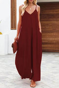Color Side Pocket Wide-leg Suspender Jumpsuit