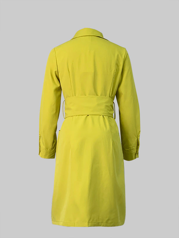 Long Sleeves Color Tied Waist Deep V-neck Mini Dresses