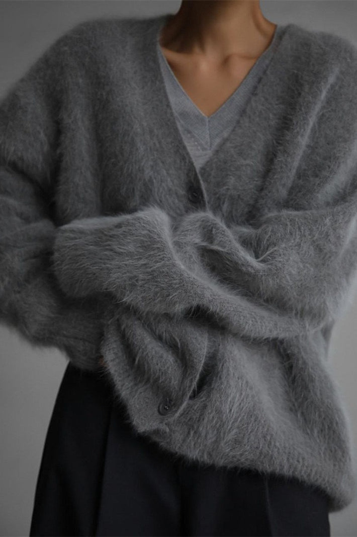 V-neck Fluffy Knit Cardigan Sweater