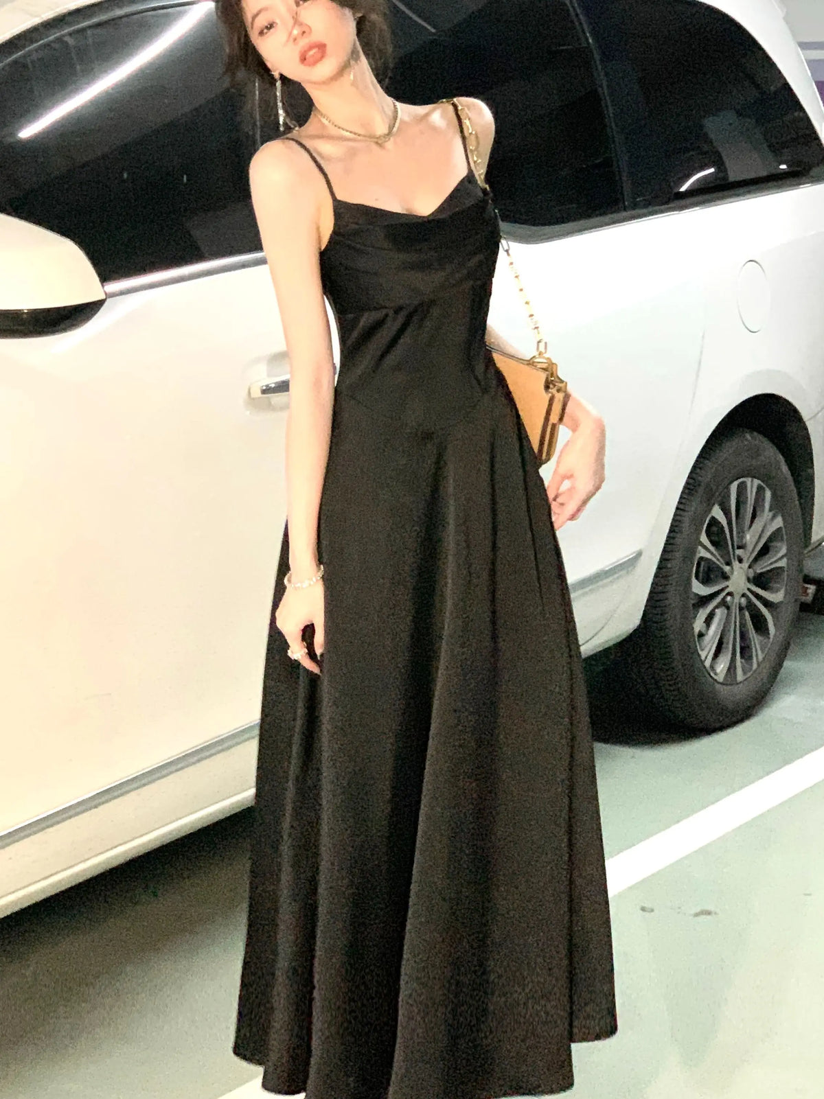 New Summer Satin Midi Dress Slim Spaghetti Strap Party Dresses Wedding Evening Birthday Backless Prom Robe Clothes