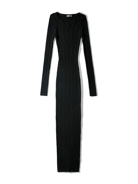Autumn Slim Long Dress Female Knitwear Slim High Waist Patchwork Long Sleeve Party Dress Knit Dress