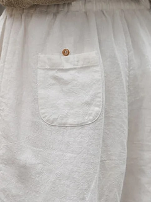Loose Hollow Out Lace Pockets Drawstring Waist Plain Linen Pants