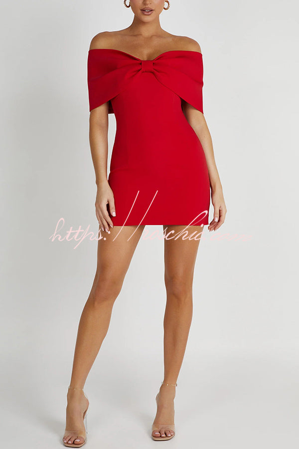 Love Is a Gift Off Shoulder Bow Mini Dress