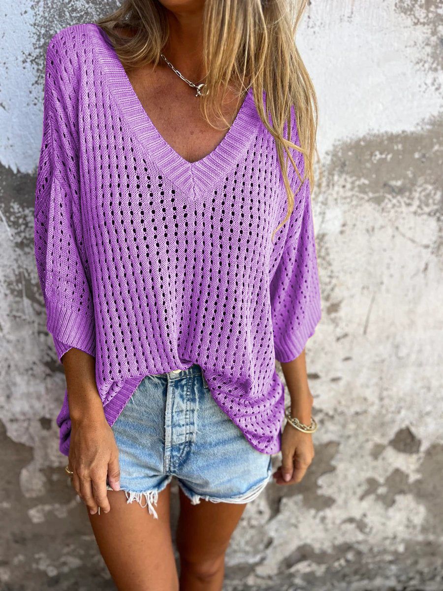 Marigold - V-neck Crochet Sweater