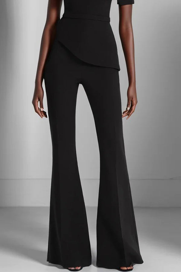 Color Irregular One-shoulder Waist Slim Wide-leg Jumpsuit