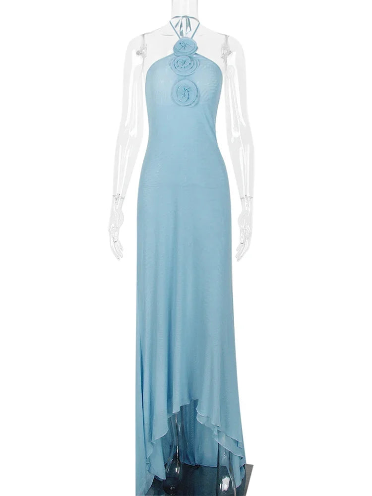 Flower Splice Mesh Bodycon Dress for Summer Slim Long Dresses ’s Party Backless Evening Dress Woman