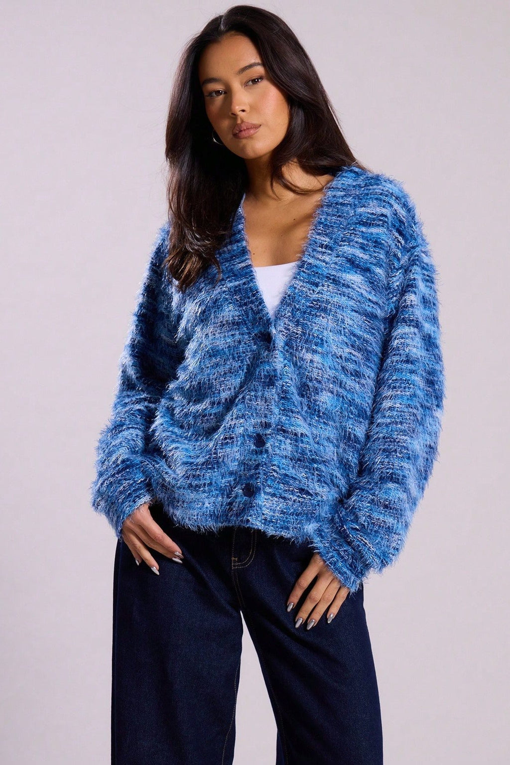 New Retro Deep V-neck Maillard Plush Long-sleeve Knit Cardigan