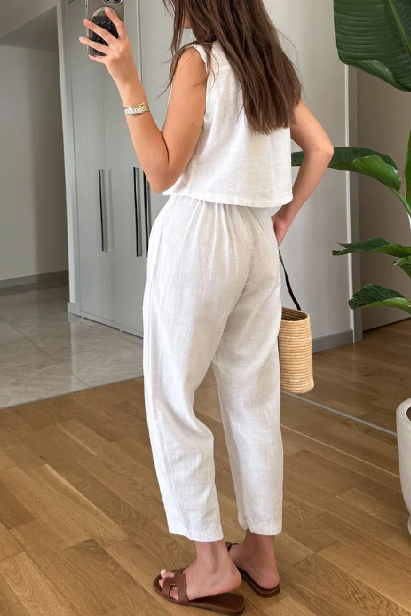 Lapel Vest & Pants Cotton Linen Two-piece Set