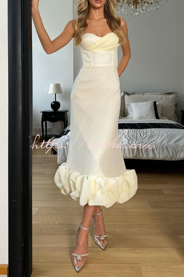Dreamy and Romantic Ruched Bust Cloud Shape Hem Slip Midi Dress