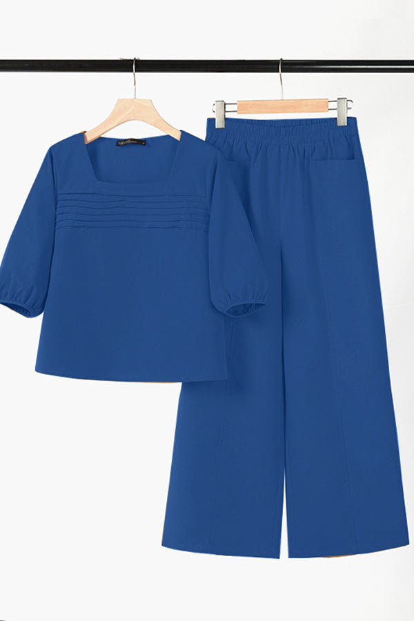 Loose Color Long Sleeved Top Wide Leg Pants Set