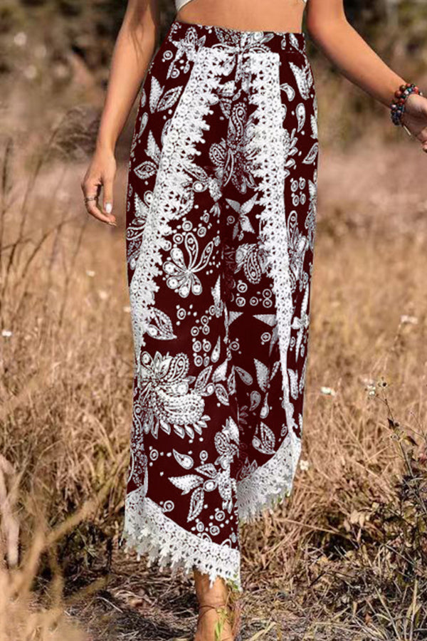 Loose Print Lace Pants