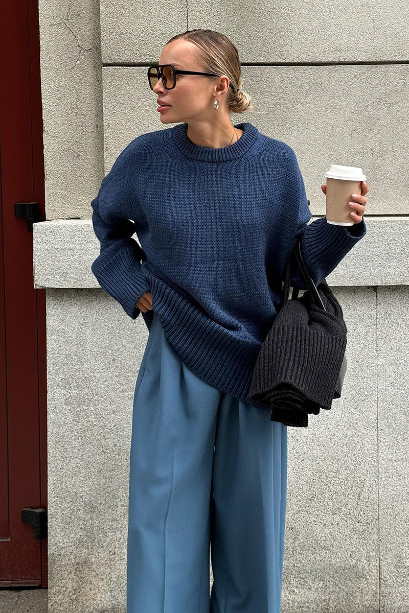 Classic Crew Neck Relaxed Knit Sweater