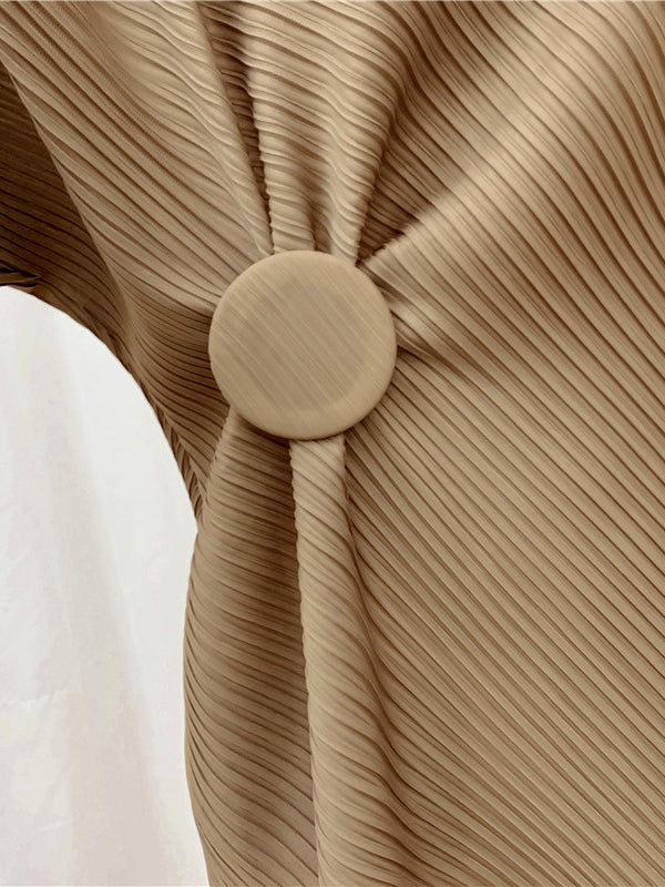 Half Sleeves Irregular Clipping Pleated Color Round-neck Midi Dresses
