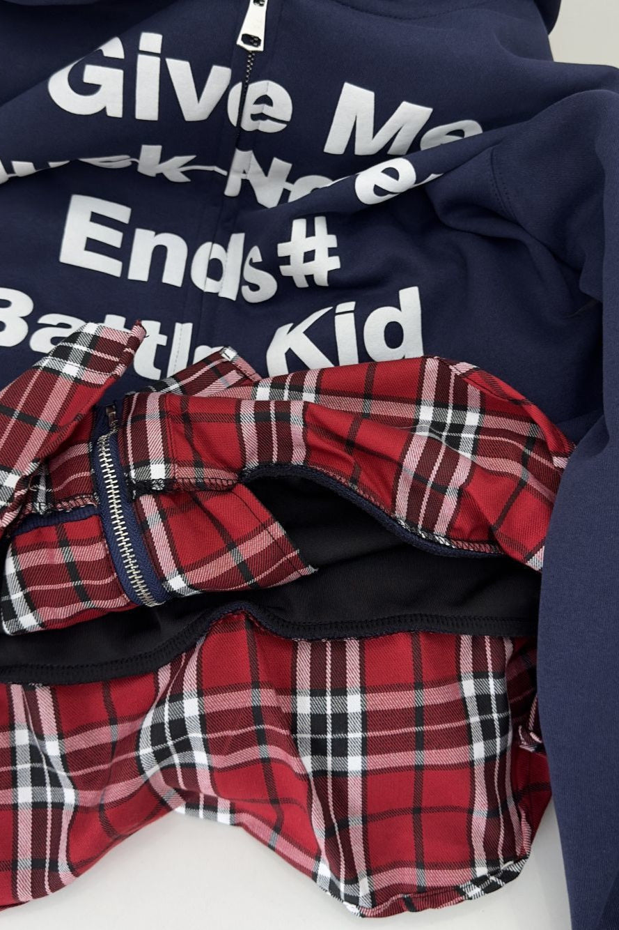 Plaid Cardigan Layered Loose Hoodie