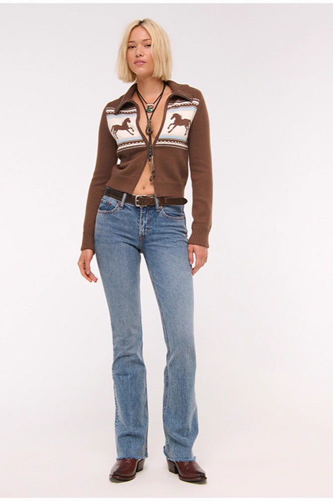 Versatile Collared Color-block Short Knit Cardigan