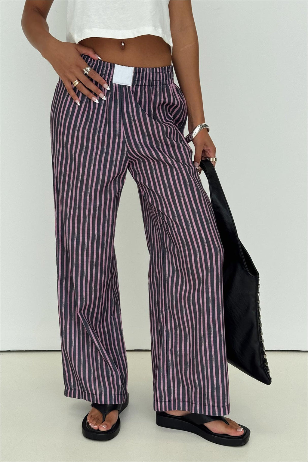 Colorblock Striped Wide-leg Relaxed Pants