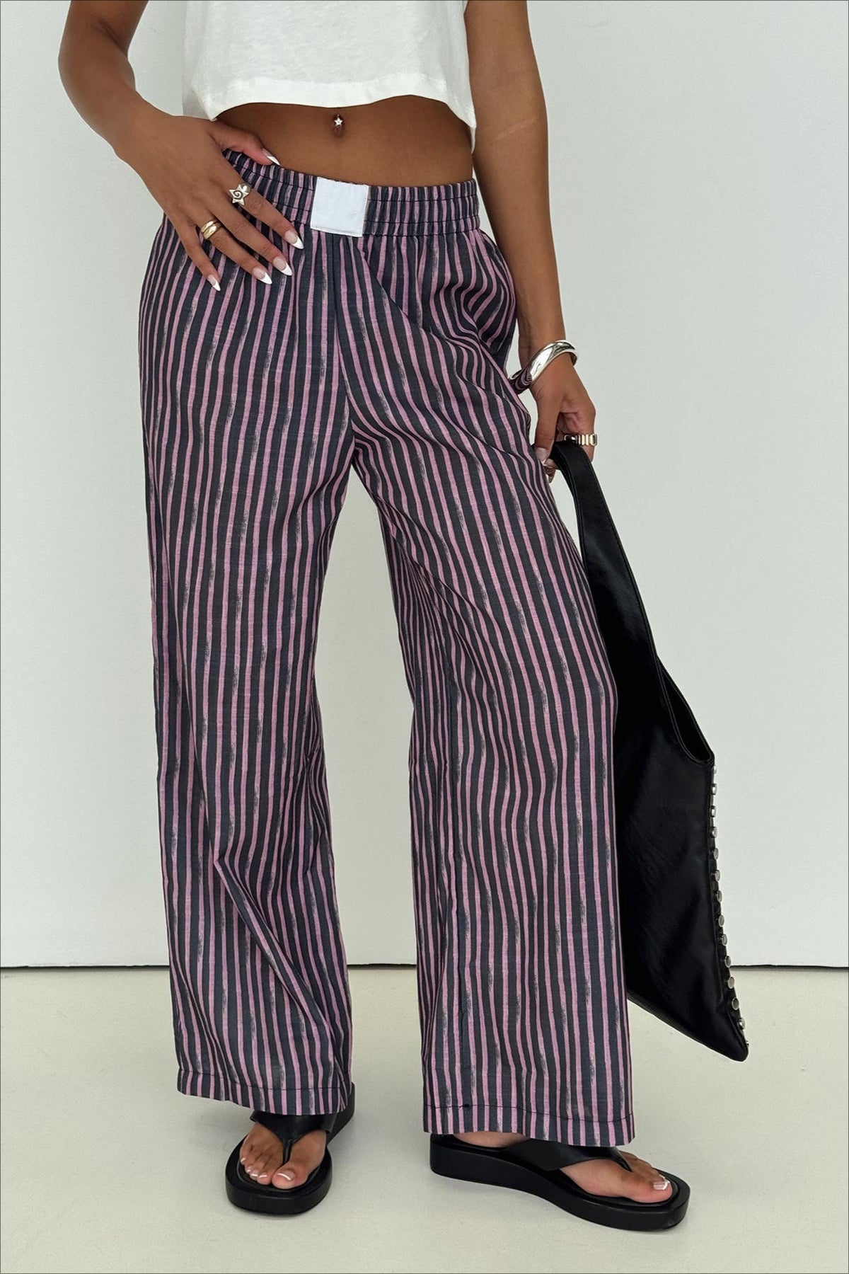 Colorblock Striped Wide-leg Relaxed Pants