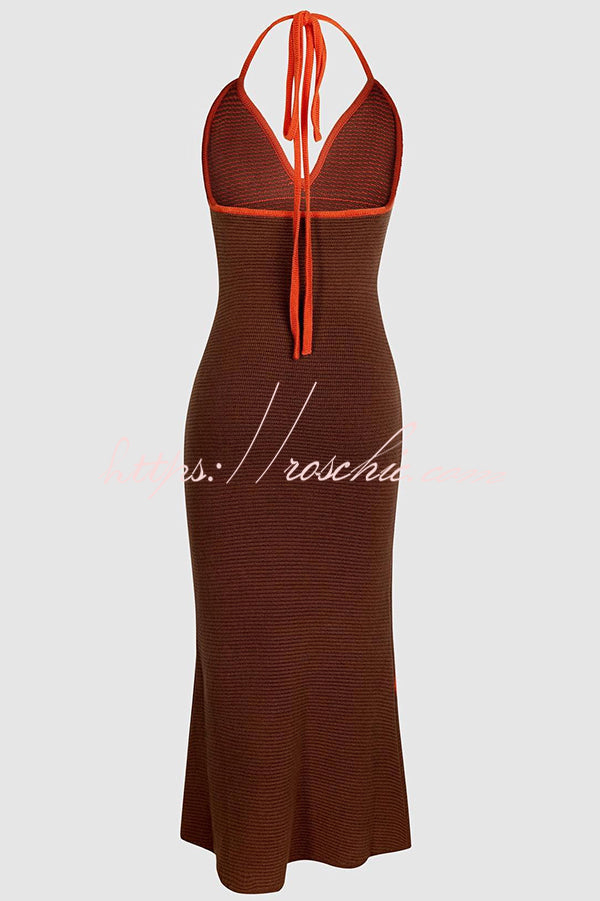 Midsummer Knit Pattern Mermaid Hem Halterneck Stretch Midi Dress