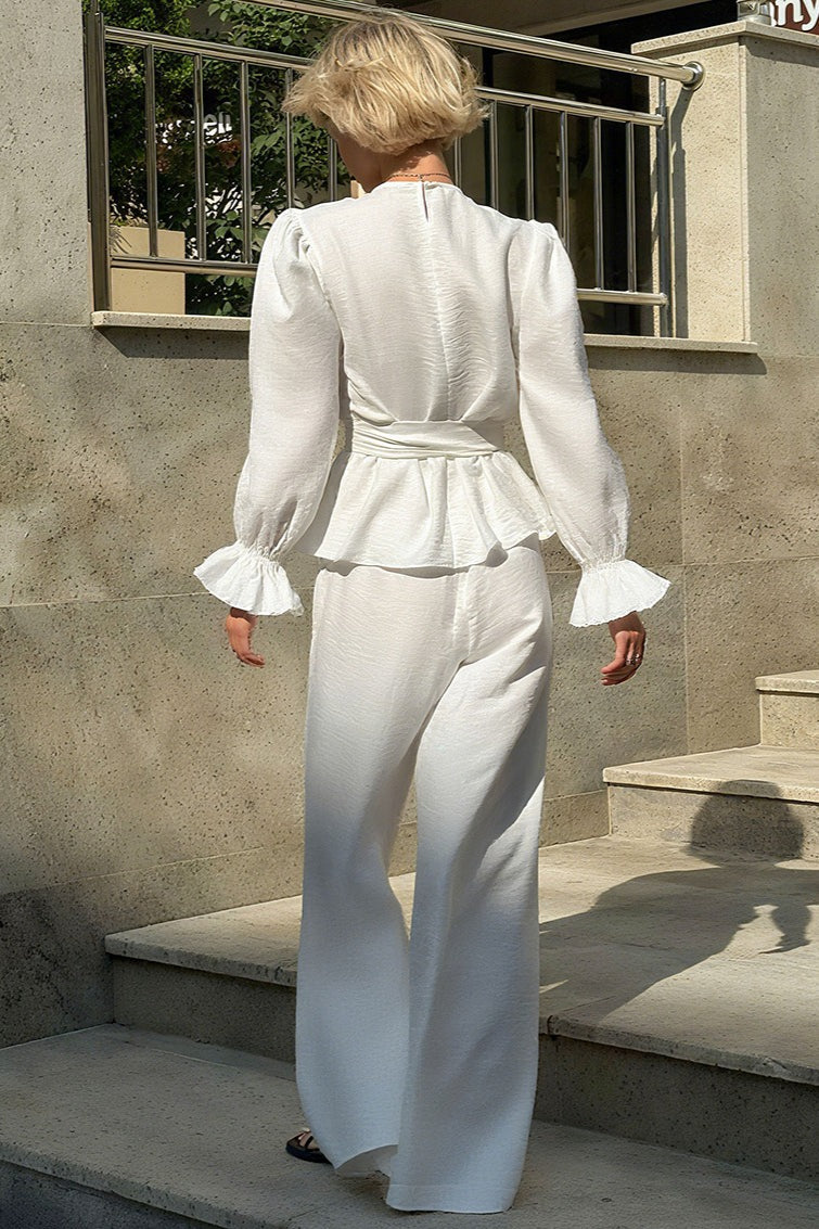 Bell Sleeve Top and Wide Leg Pants Two Piece Set