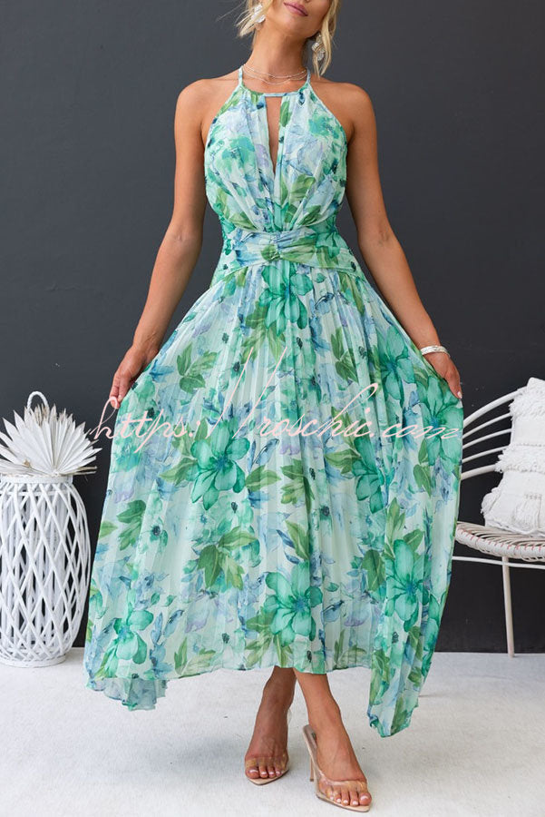 Sunny Forecast Cutout Neck Pleated Midi Dress