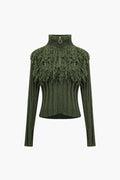 Sweater Fringe Zipper Long-sleeve Top