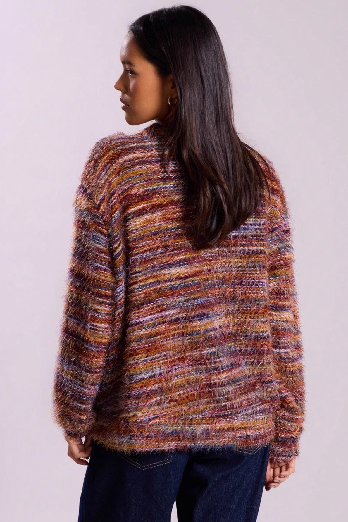 New Retro Deep V-neck Maillard Plush Long-sleeve Knit Cardigan