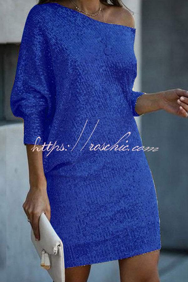 Sequined Off-shoulder Loose Mini Dress